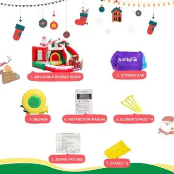 AirMyFun Inflatable Christmas Bounce House with Slide Inflatable Santa Claus Snow House Bouncy House for Kids Outdoor Party with Air Blower