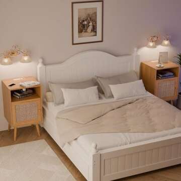 Modern Rattan Nightstand Set with Charging Station