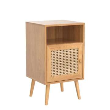 Modern Rattan Nightstand Set with Charging Station