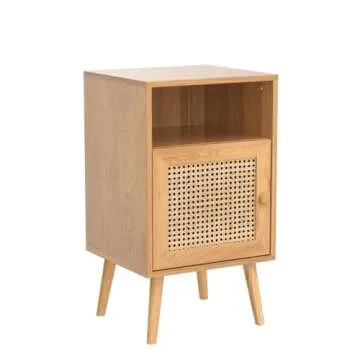 Modern Rattan Nightstand Set with Charging Station