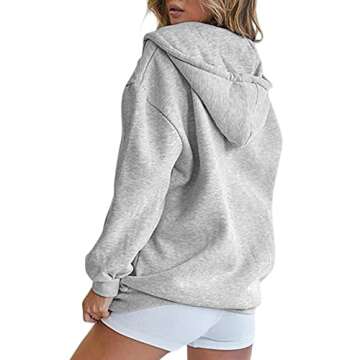 FOMOYUU Womens Oversized Zip Up Hoodie Jacket Baggy Loose Basic Zipper Hooded Sweatshirt Coat (Grey, L)