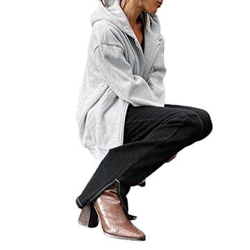 FOMOYUU Womens Oversized Zip Up Hoodie Jacket Baggy Loose Basic Zipper Hooded Sweatshirt Coat (Grey, L)