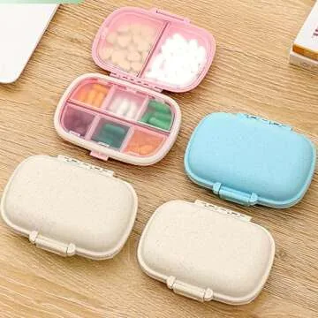 Pill Organizer Moisture Proof Small Pill Case Travel Pill Box 8 Compartments Daily Pill Container Portable Medicine Mini Medicine Box for Fish Oil, Vitamin, Supplements Pill Holder