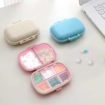 Pill Organizer Moisture Proof Small Pill Case Travel Pill Box 8 Compartments Daily Pill Container Portable Medicine Mini Medicine Box for Fish Oil, Vitamin, Supplements Pill Holder