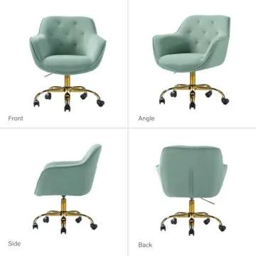 HULALA HOME Velvet Office Chair with Gold Base, Modern Cute Mid-Back Desk Chair, Adjustable Swivel Task Chair for Living Room, Bedroom, Study, Vanity, Sage
