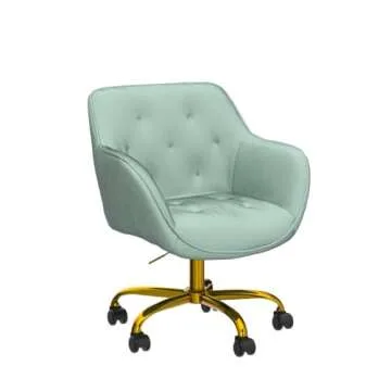 HULALA HOME Velvet Office Chair with Gold Base, Modern Cute Mid-Back Desk Chair, Adjustable Swivel Task Chair for Living Room, Bedroom, Study, Vanity, Sage