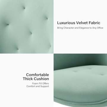 HULALA HOME Velvet Office Chair with Gold Base, Modern Cute Mid-Back Desk Chair, Adjustable Swivel Task Chair for Living Room, Bedroom, Study, Vanity, Sage