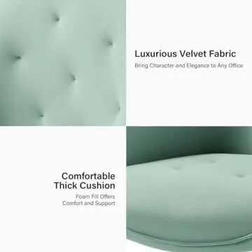 HULALA HOME Velvet Office Chair with Gold Base, Modern Cute Mid-Back Desk Chair, Adjustable Swivel Task Chair for Living Room, Bedroom, Study, Vanity, Sage