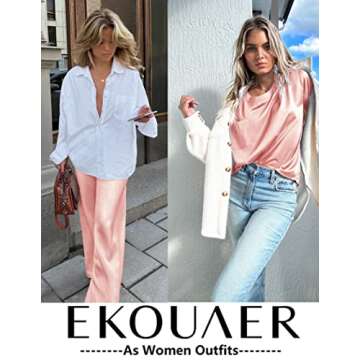 Ekouaer Womens Silk Satin Pajamas Set Two Piece Pj Sets Sleepwear Loungewear Short Sleeve Pj Sets Pink