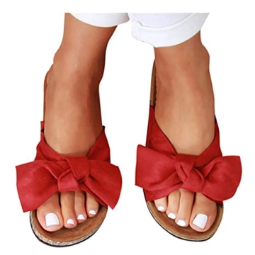 haoricu Womens Platform Sandals Summer Fashion Ladies Bow Tie Flats Rome Casual Basic Slipper (Red, ...
