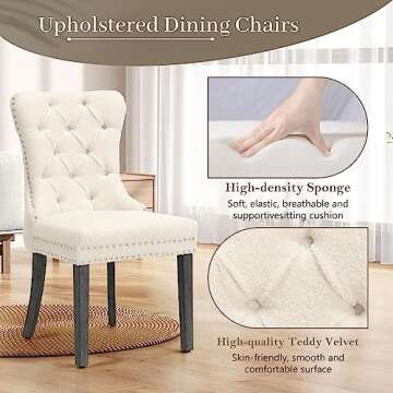 KCC Boucle Set of 6 Elegant Dining Chairs with Velvet