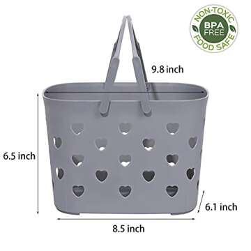 Anyoifax Portable Shower Caddy Tote Plastic Storage Basket with Handle Box Organizer Bin for Bathroom, Pantry, Kitchen, College Dorm, Garage - Grey