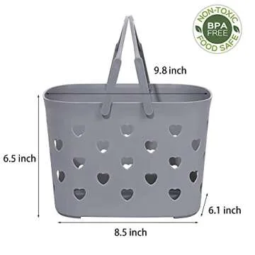 Anyoifax Portable Shower Caddy Tote Plastic Storage Basket with Handle Box Organizer Bin for Bathroom, Pantry, Kitchen, College Dorm, Garage - Grey