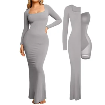 Popilush Cocktail Dresses for Women Long Sleeve Maxi Dress Shapewear Tummy Control Fall Bodycon Dres...