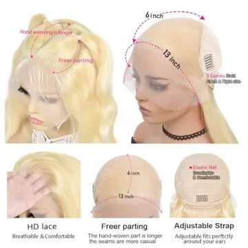 Alielaine 613 13x6 Lace Front Wig Human Hair Transparent Lace Body Wave Blonde Lace Front Wigs Human Hair 613 HD Lace Frontal Wig 200% Density Blonde Wig (28 Inch, 613 13x6 Body Wave Wigs)