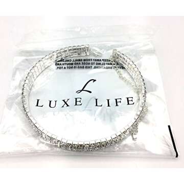 Rhinestone Choker 3 Row Silver by LuxeLife – Women’s Crystal Diamond Necklace with 5-Inch Extension Chain – Classic Fashion Jewelry Accessories – Matches Earrings, Bracelets and Rings Flawlessly