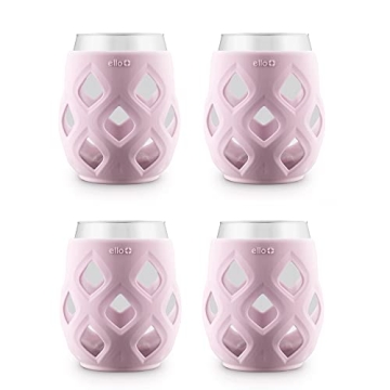 Ello Cru 17oz Stemless Wine Glass Set with Protective Silicone Sleeves, 4 Pack Cocktail Glass Perfect for Summer Patios and Parties Holiday Gifting Her Him Mother's Day, Dishwasher Safe, Cashmere Pink