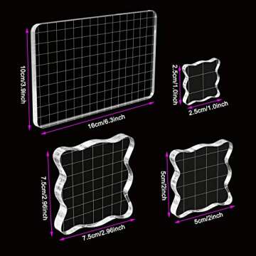 WeiMeet 4 Pieces Stamp Blocks Acrylic Clear Stamping Blocks Tools with Grid Lines for Scrapbooking C...
