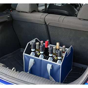 TheBarsentials 12 Bottle Wine Carrier Bag Collapsible Reusable with Strap for Liquor Champagne Beer Glasses Storage Shopping Travel (Navy Blue)