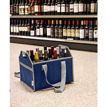 TheBarsentials 12 Bottle Wine Carrier Bag Collapsible Reusable with Strap for Liquor Champagne Beer Glasses Storage Shopping Travel (Navy Blue)
