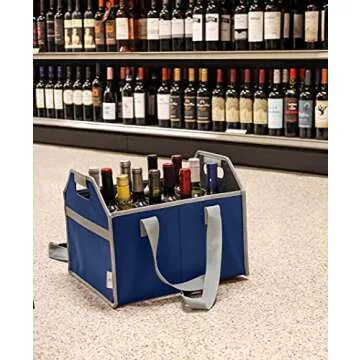 TheBarsentials 12 Bottle Wine Carrier Bag Collapsible Reusable with Strap for Liquor Champagne Beer Glasses Storage Shopping Travel (Navy Blue)