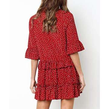 MITILLY Women's Summer V Neck Ruffle Polka Dot Pocket Loose Swing Casual Short T-Shirt Dress