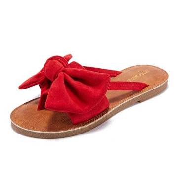 FISACE Womens Slip On Flip Flops Ring Toe Strappy Casual Summer Gladiator Flat Sandals Red