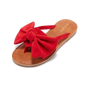 FISACE Womens Slip On Flip Flops Ring Toe Strappy Casual Summer Gladiator Flat Sandals Red