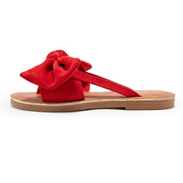 FISACE Womens Slip On Flip Flops Ring Toe Strappy Casual Summer Gladiator Flat Sandals Red