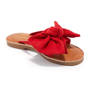 FISACE Womens Slip On Flip Flops Ring Toe Strappy Casual Summer Gladiator Flat Sandals Red