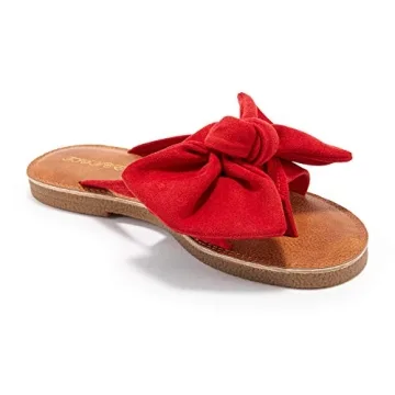 FISACE Womens Slip On Flip Flops Ring Toe Strappy Casual Summer Gladiator Flat Sandals Red