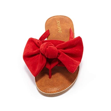 FISACE Womens Slip On Flip Flops Ring Toe Strappy Casual Summer Gladiator Flat Sandals Red