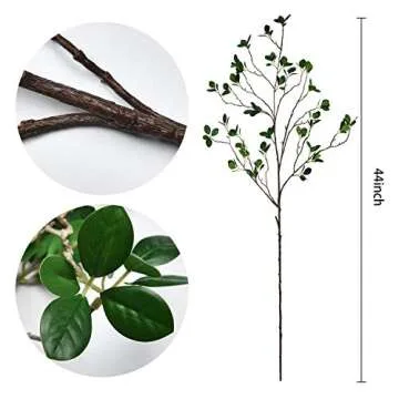 MARTINE MALL 3pcs Artificial Ficus Branches Leaf Spray, 44'' Faux Eucalyptus Branches Banyan Ficus Twig Plants Green Branches for Home, Wedding, Banquet, Office Decor