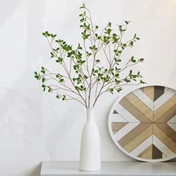 MARTINE MALL 3pcs Artificial Ficus Branches Leaf Spray, 44'' Faux Eucalyptus Branches Banyan Ficus Twig Plants Green Branches for Home, Wedding, Banquet, Office Decor