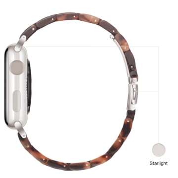 Light Apple Watch Band-Fashion Resin Apple Watch Series 10 9 8 band,iWacth Bands,Apple Watch Bands for Women,Compatible with Apple Watch Series 10 9 8 7 SE 6 5 4 3 2 1 Ultra 2 1-Tortoise Stone,38mm/40mm/41mm/42mm(Series 10)
