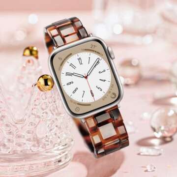 Light Apple Watch Band-Fashion Resin Apple Watch Series 10 9 8 band,iWacth Bands,Apple Watch Bands for Women,Compatible with Apple Watch Series 10 9 8 7 SE 6 5 4 3 2 1 Ultra 2 1-Tortoise Stone,38mm/40mm/41mm/42mm(Series 10)