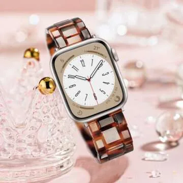 Light Apple Watch Band-Fashion Resin Apple Watch Series 10 9 8 band,iWacth Bands,Apple Watch Bands for Women,Compatible with Apple Watch Series 10 9 8 7 SE 6 5 4 3 2 1 Ultra 2 1-Tortoise Stone,38mm/40mm/41mm/42mm(Series 10)