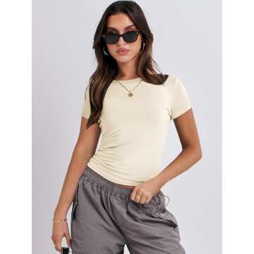 ANRABESS Women’s Short Sleeve Summer T Shirts Crew Neck Slim Fit Basic Tee 2025 Going Out Crop Top...