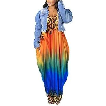 BFFBABY Women's Summer Suspender Maxi Dress Plus Size with Print and Pockets