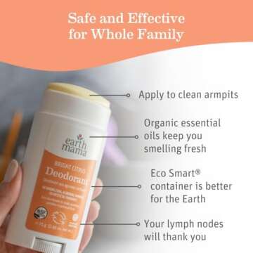 Earth Mama Bright Citrus Deodorant | Safe for Sensitive Skin, Pregnancy and Breastfeeding, Contains ...