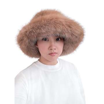 Lina & Lily Oversized Winter Faux Fur Bucket Hat for Women - Long Pile Fur Wide Moldable Brim (Camel)