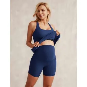 Maacie Maternity Tennis Dress with Shorts & Built in Bra Scoop Neck Sleeveless A-line Workout Golf Dress with Pocket Navy Blue L