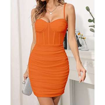 Womens Sexy Elegant See Tulle Dress Sleeveless Ruched Bodycon Mini Dresses Club Party Cocktail Dresses Caramel Color Medium