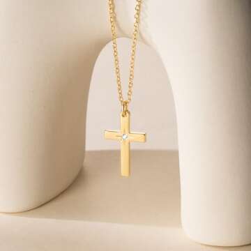 Elegant 14k Gold Cross Necklace for Women Adjustable Charm
