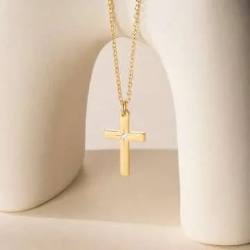 Elegant 14k Gold Cross Necklace for Women Adjustable Charm