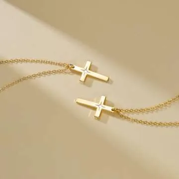 Elegant 14k Gold Cross Necklace for Women Adjustable Charm