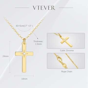 Elegant 14k Gold Cross Necklace for Women Adjustable Charm