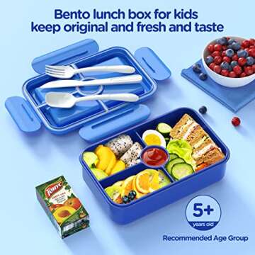 Jelife Bento Lunch Box for Kids - Leakproof Large Bento-Style with 4 Compartments Portions Lunchbox ...