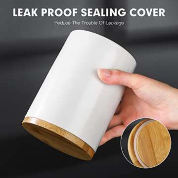 Kitchen Canisters Sets for Kitchen Counter, WELLCHE White 4PCS Flour and Sugar Containers, Ceramic Jars with Airtight Bamboo Lid, Sugar, Tea Storage Container