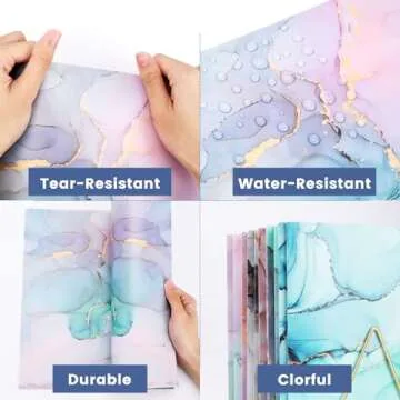 Ddowanx 6 Pack Cute Marble Pocket Folders for School